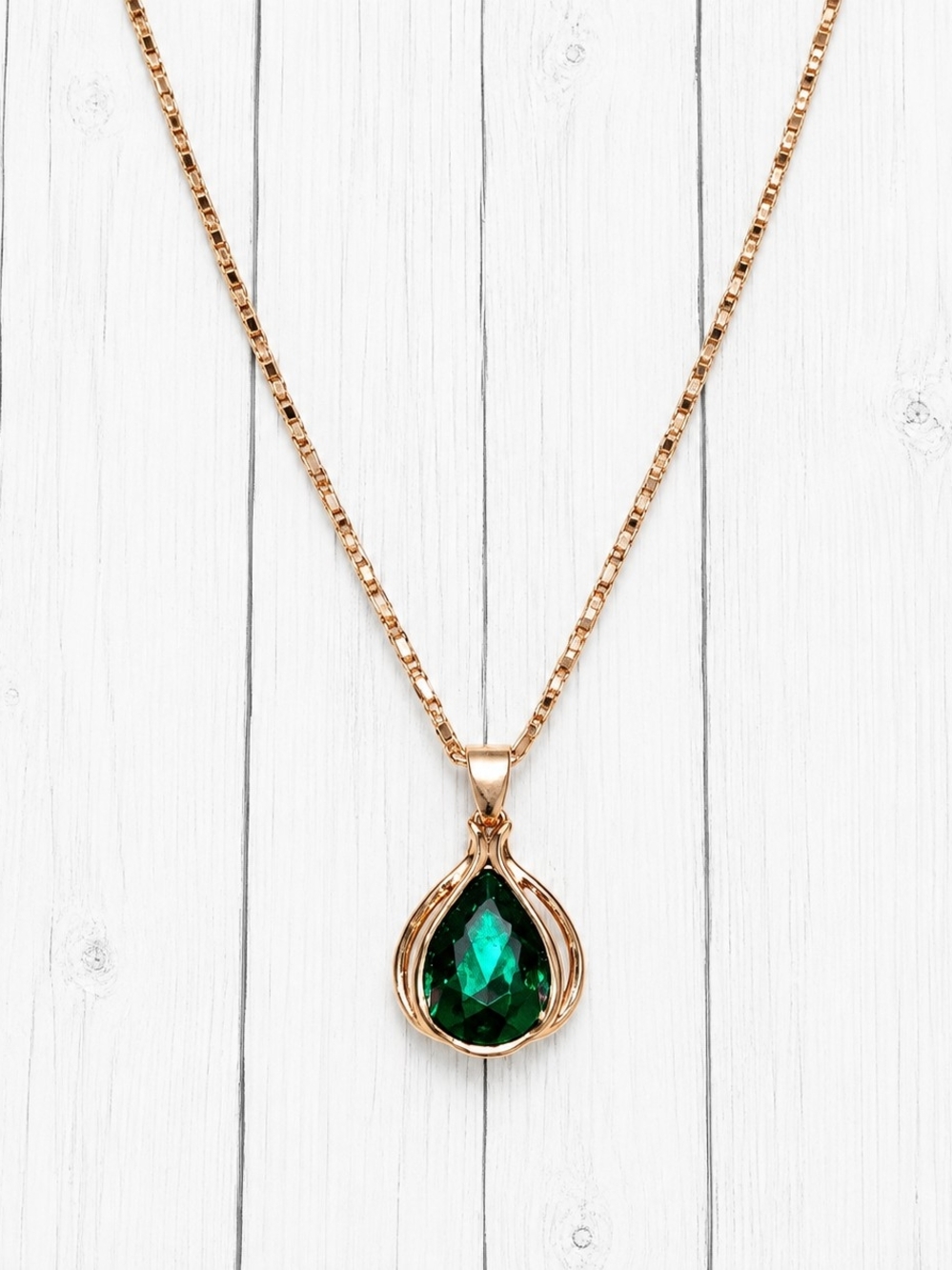 Rose Gold Teardrop Emerald Pendant Necklace and Earring Set - Picture 5 of 5